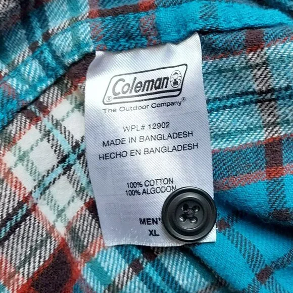 Coleman teal and red plaid flannel shirt - Picture 6 of 7